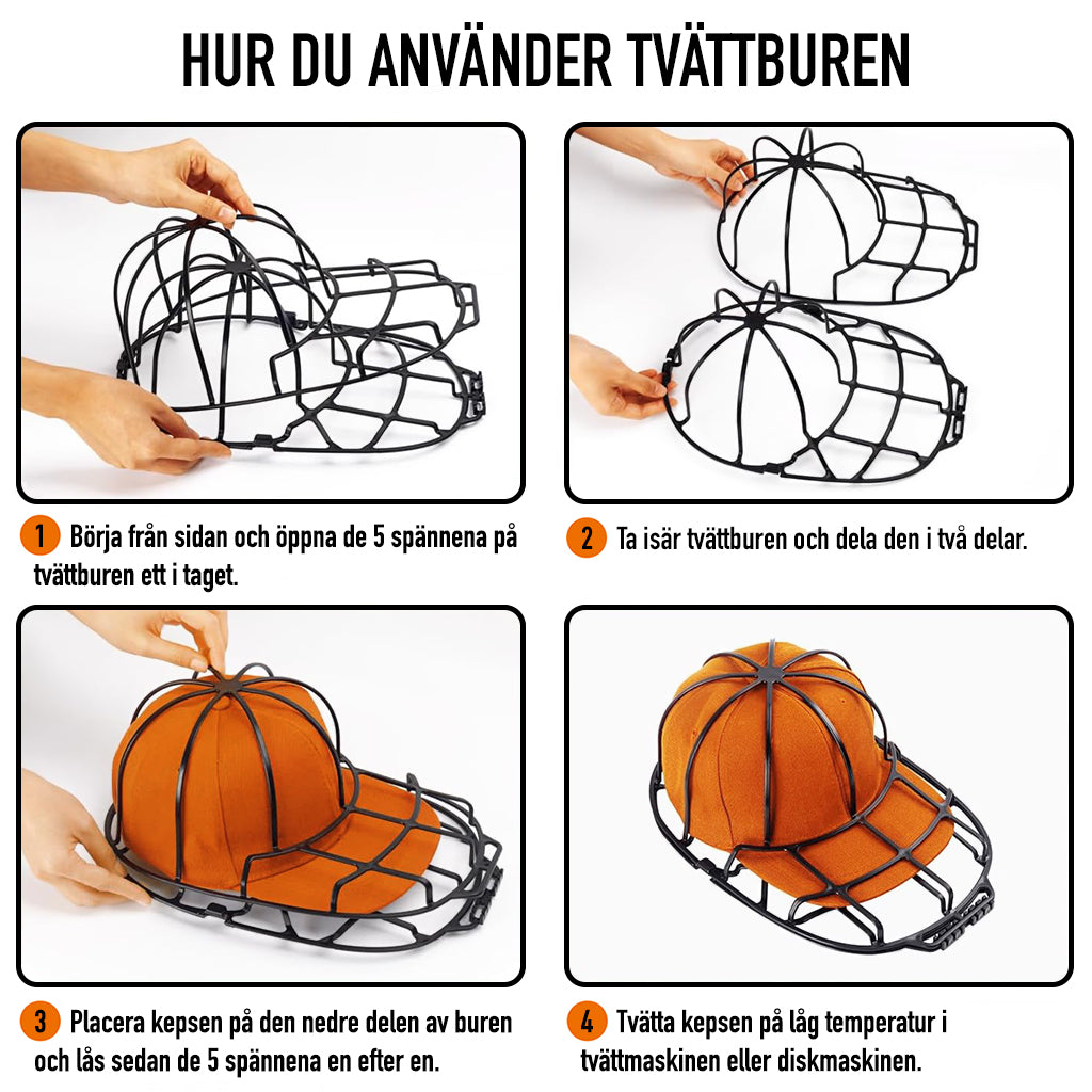 Keps hållare för att tvätta kepsar säkert och utan deformation i tvättmaskin eller diskmaskin