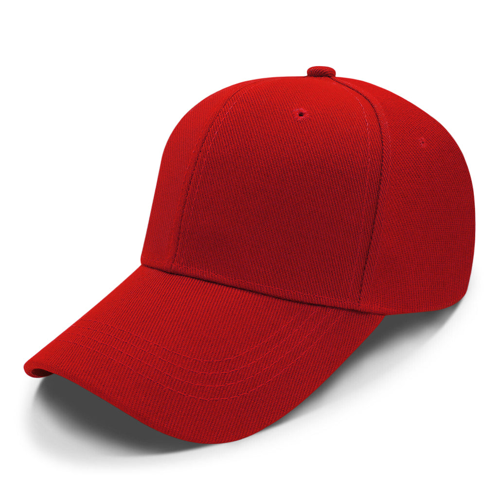 Röd keps för herr med klassisk baseballdesign och justerbar passform