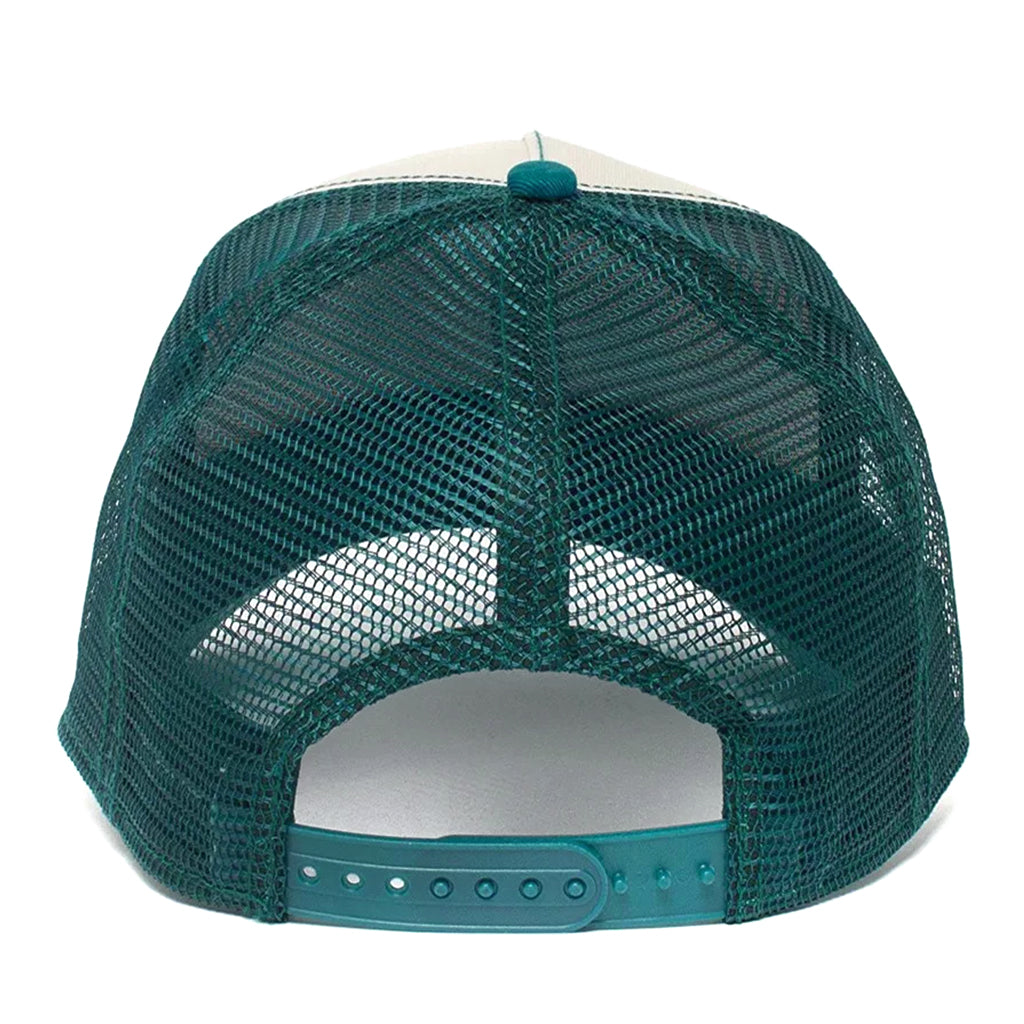 Turkos- och vitfärgad trucker keps