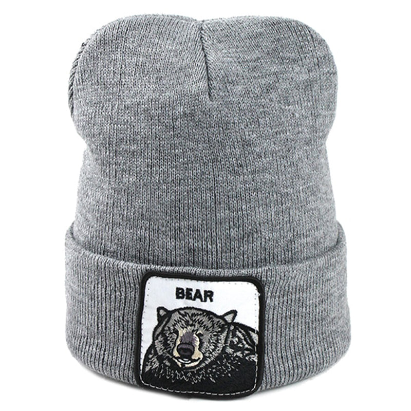 Animal Bear Grå Uppvikt Mössa