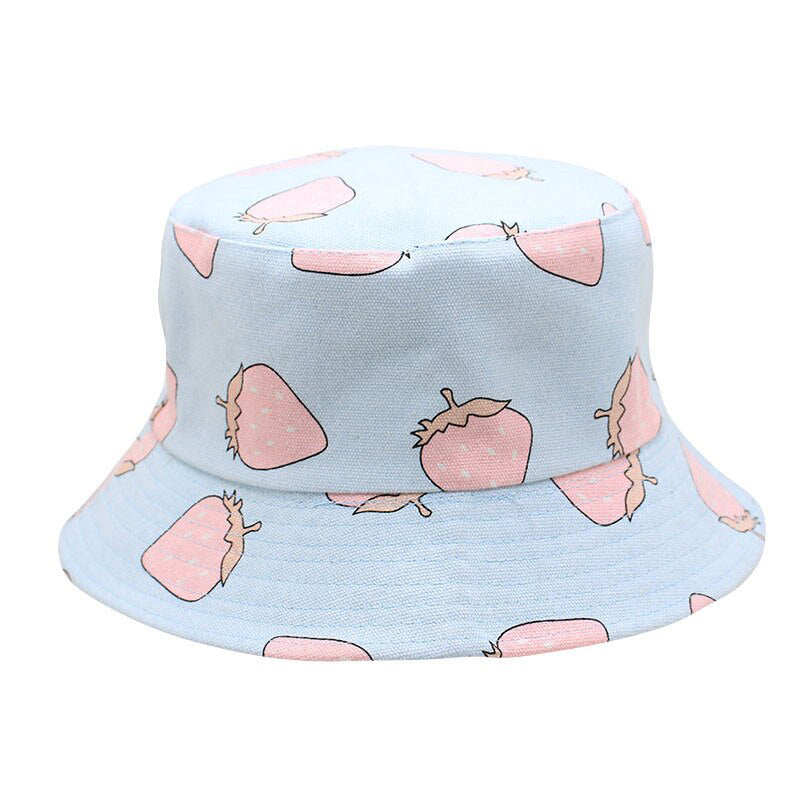 Pink Strawberries Foldable Ljusblå Bucket