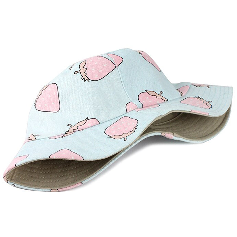 Pink Strawberries Foldable Ljusblå Bucket